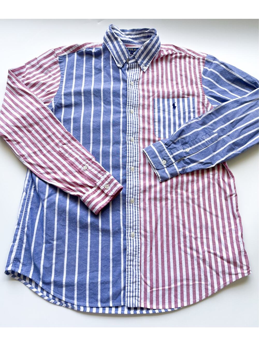 Men's Polo Ralph Lauren Patchwork Stripe Shirt Red, White, Blue Size Large